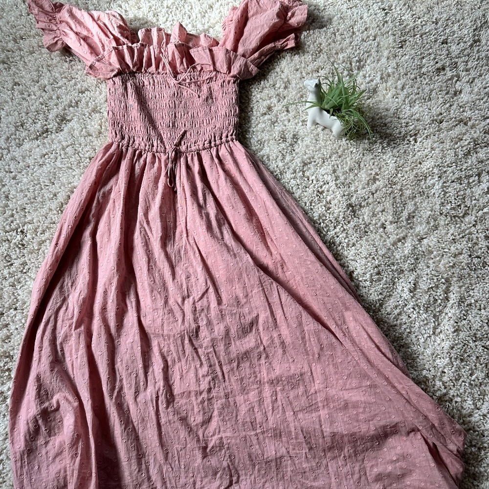 R. Yiposha beautiful pink flowy long summer bell sleeve tie princess eve…